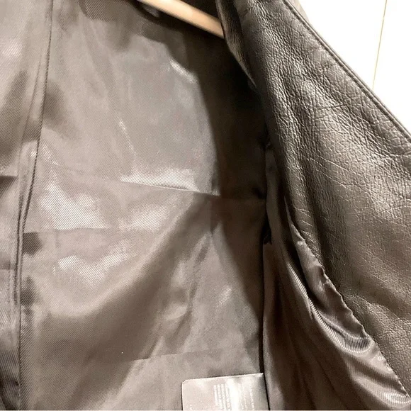 🌟 BEBE Black Genuine Leather Spiked Sleeves Peplum Moto Biker Jacket - Picture 14 of 16